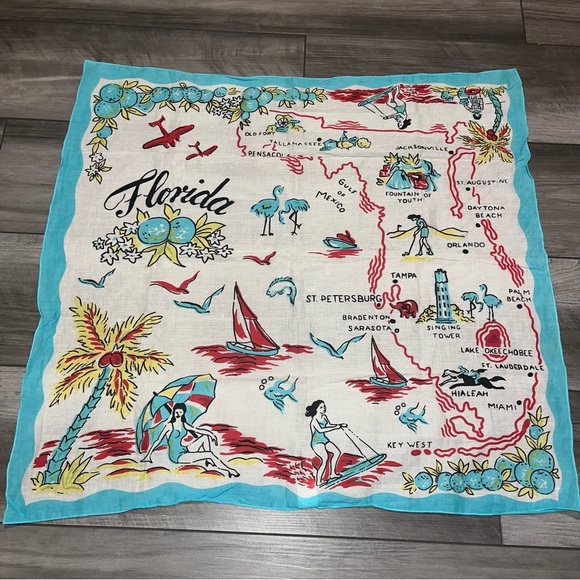 None Accessories - Florida Themed Scarf with Blue and Red Accents, 100% Cotton